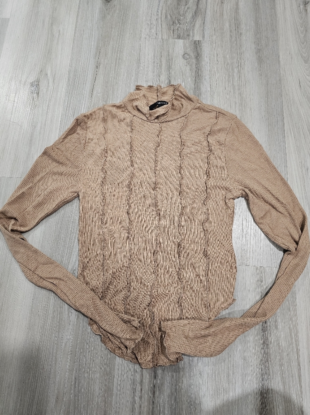 Forever 21 Ribbed Camel Colored Mock Neck Top - Picture 3 of 7